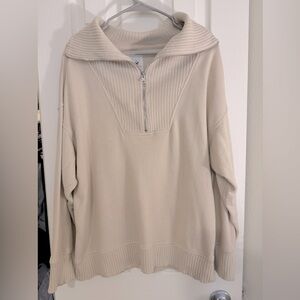 AERIE Down to Earth Quarter Zip Sweater Size S Cream